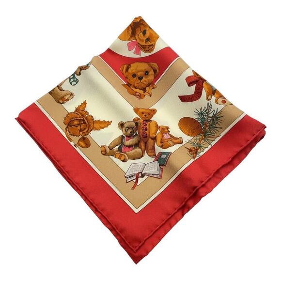 HERMES Vintage Carré 40cm 16” Teddy Bear Red Multicolor Silk Scarf W/Box NWT - Picture 5 of 15